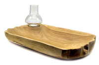 Windlicht Holz Schale Natur gebleicht mit Glas