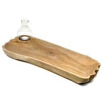 Windlicht Holz Schale Natur gebleicht mit Glas