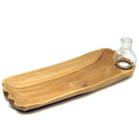 Windlicht Holz Schale Natur gebleicht mit Glas