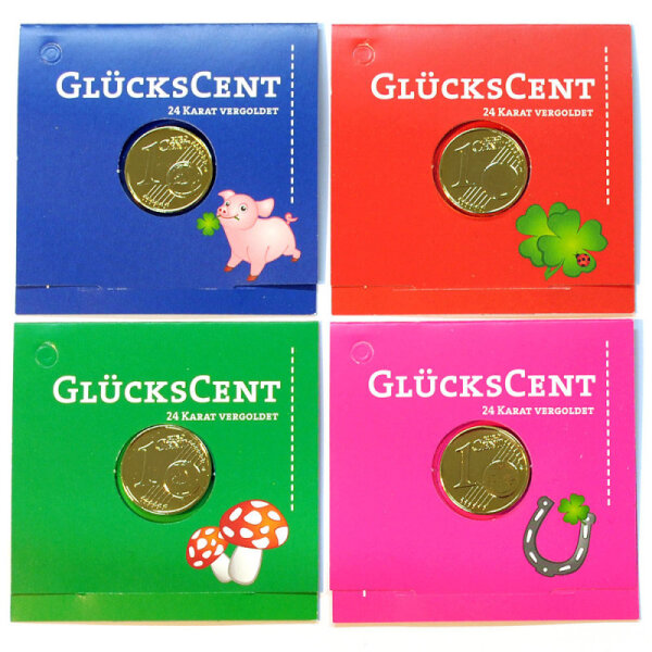 4er Set Gl&uuml;ckscent vergoldet kleiner Gl&uuml;cksbringer mehrfarbig